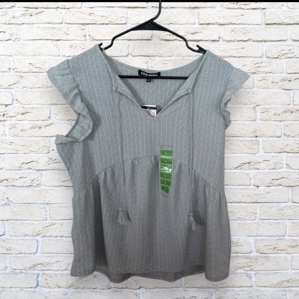 NWT Steve Madden Light Gray Eyelet Peplum Women’s Top Blouse Babydoll L